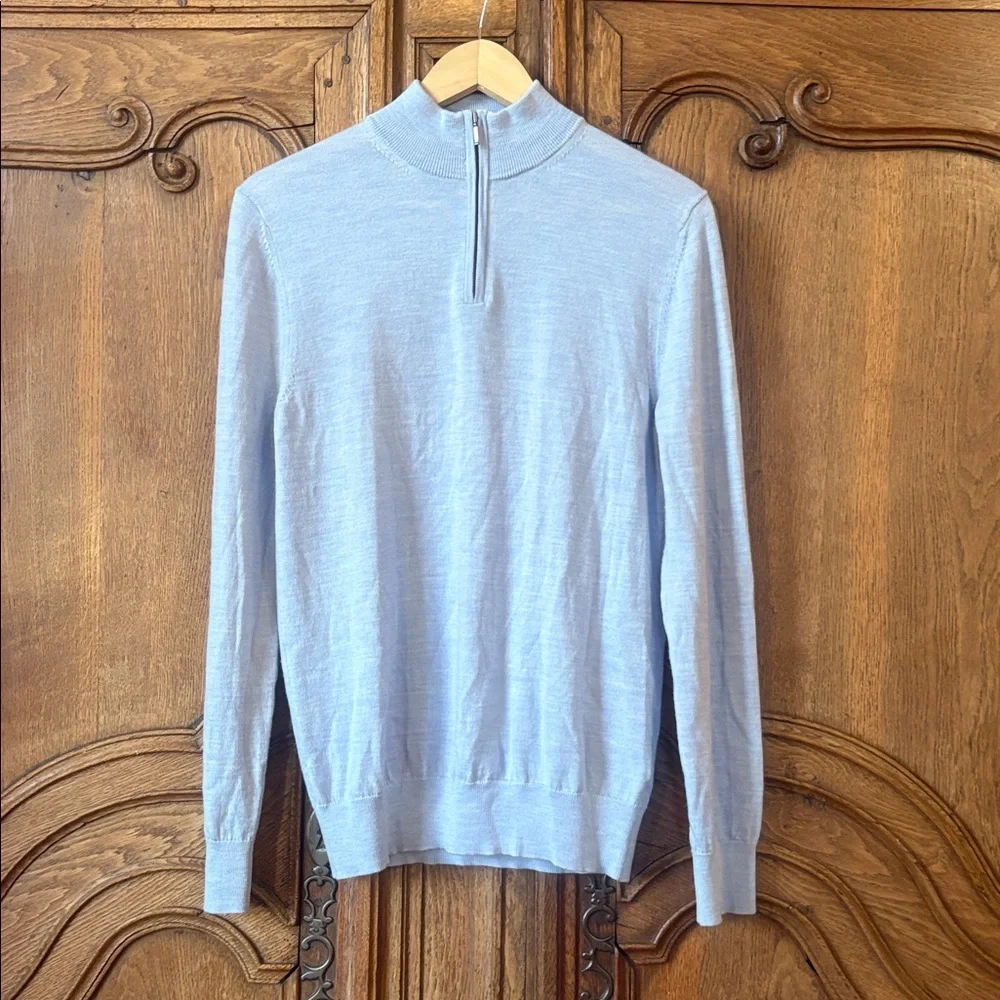 Charles Tyrwhitt Merino Wool Quarter Zip Mock Neck Blue Sweater